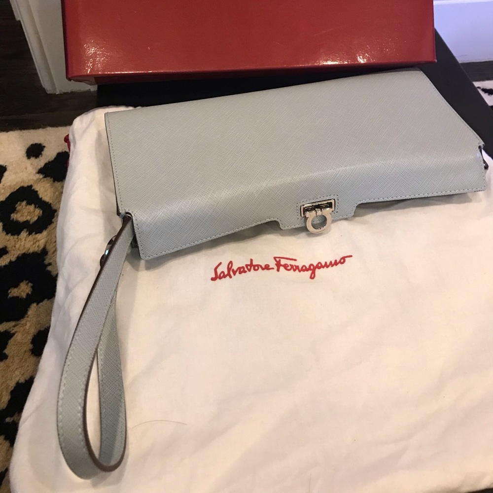 Ferragamo pouchette clutch baby blue 💯 Authentic!